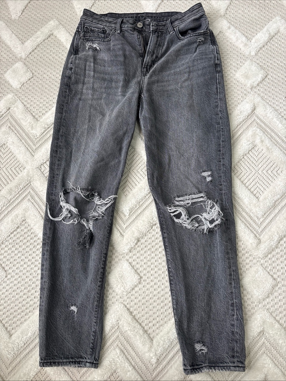 American Eagle Outfitters Men's Charcoal Distressed Highest Rise Mom Jeans